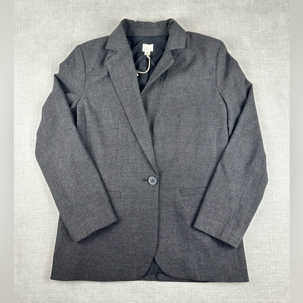 A New Day Blazer Womens Size XS Charcoal Plaid Jacket Coat Classic Business